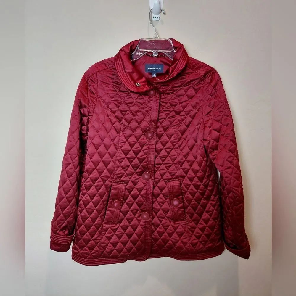 Jones New York Signature Quilted Lined Jacket/Coat Deep Cranberry